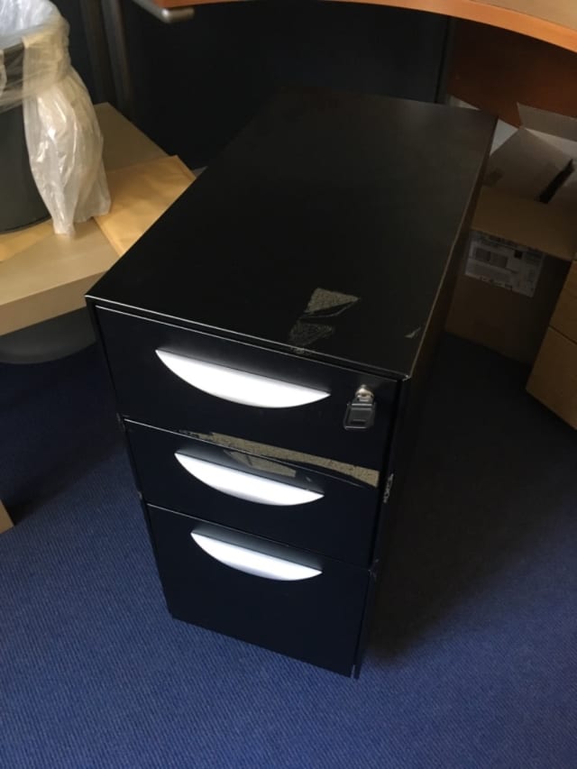 Slimline black 3 drawer pedestal cabinet