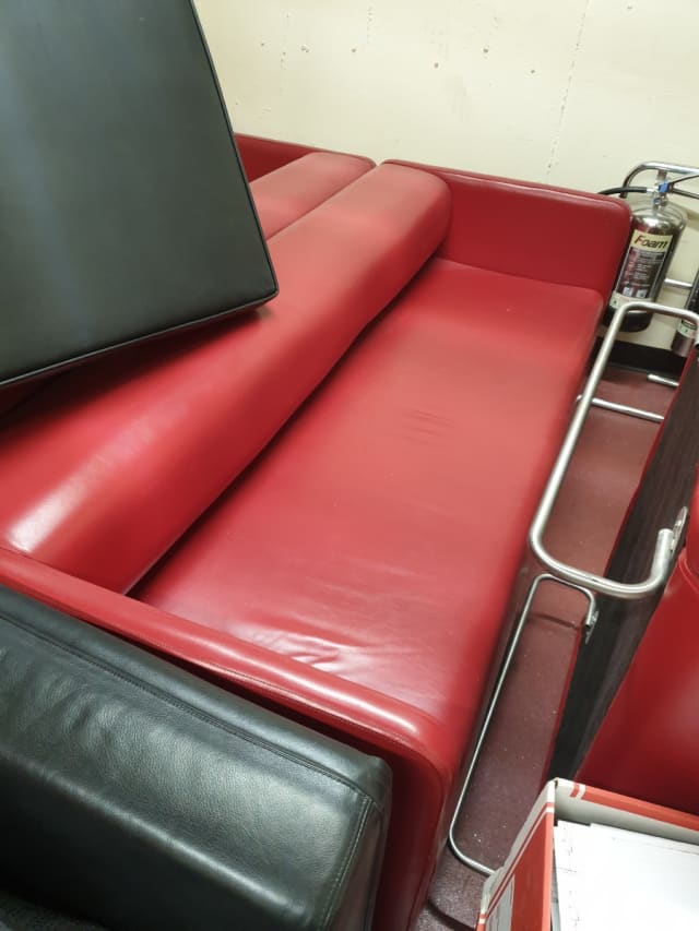 Red leather sofa