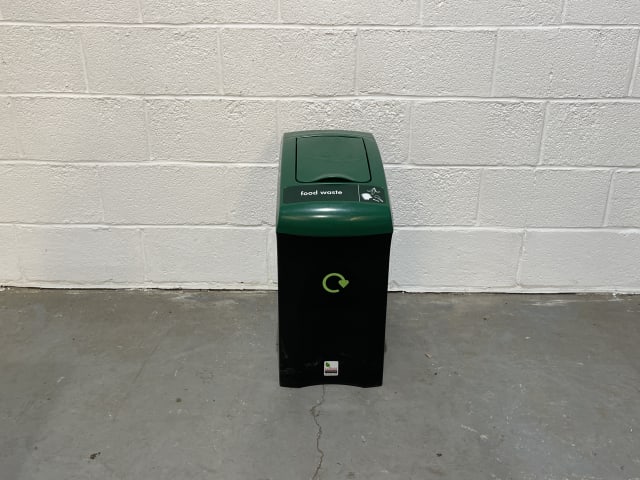 black and green plastic food waste bin