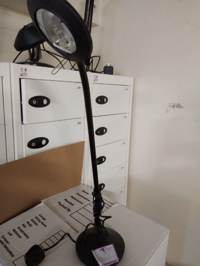 black framed desk lamp