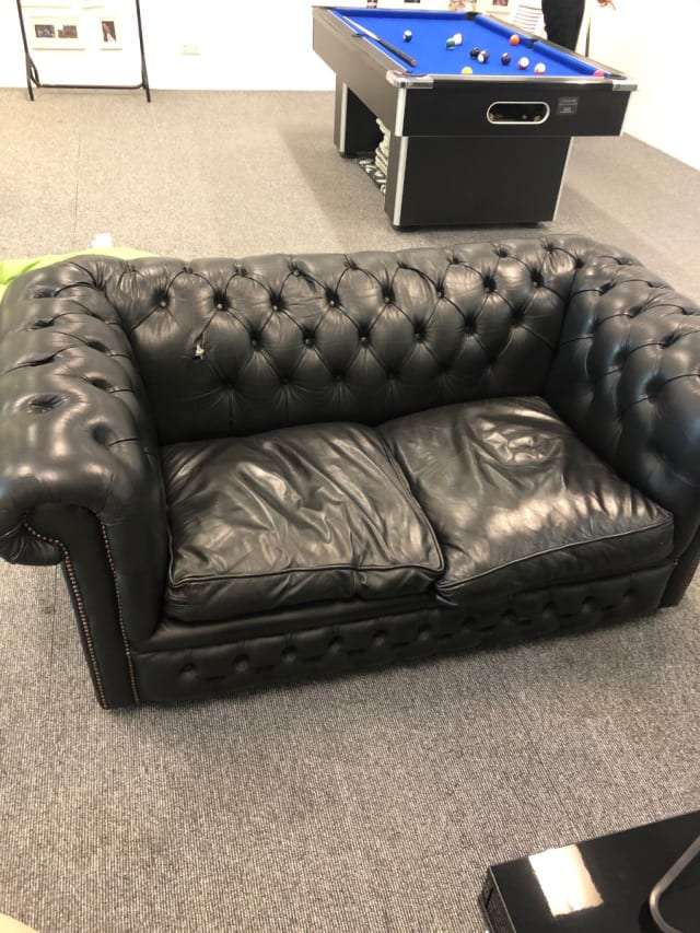 Black leather sofa