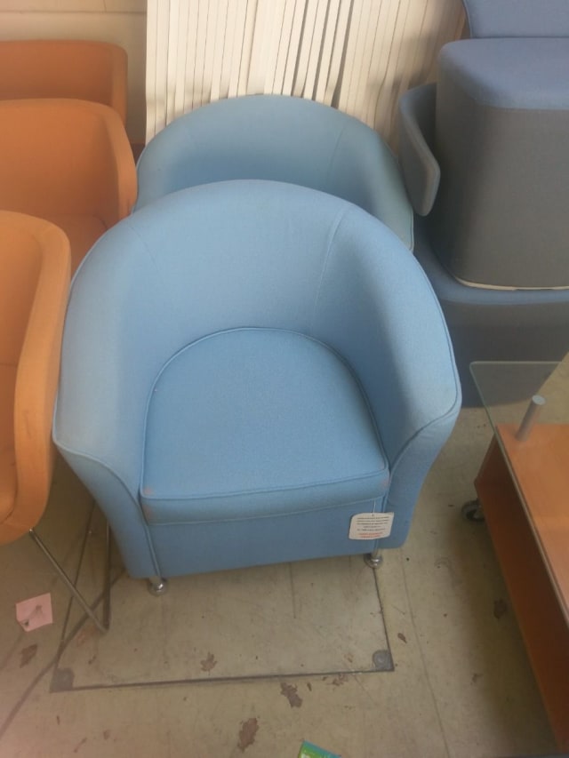 two blue tub chairs