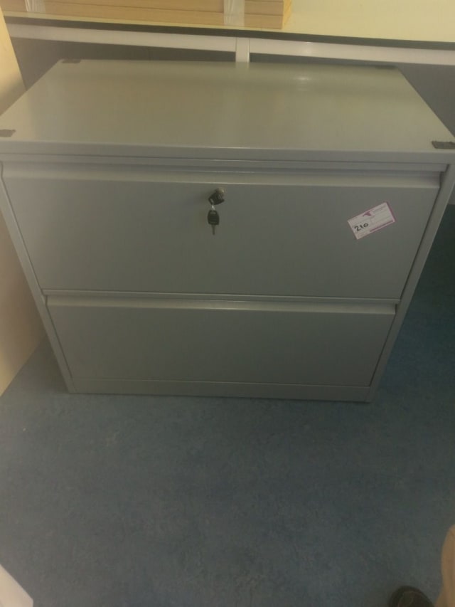 gray metal 2-drawer filing cabinet