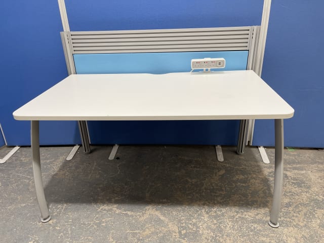 White office desk with desk divider