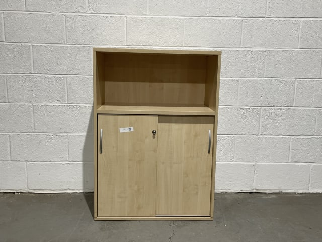 Storage bookshelf with sliding door beechwood