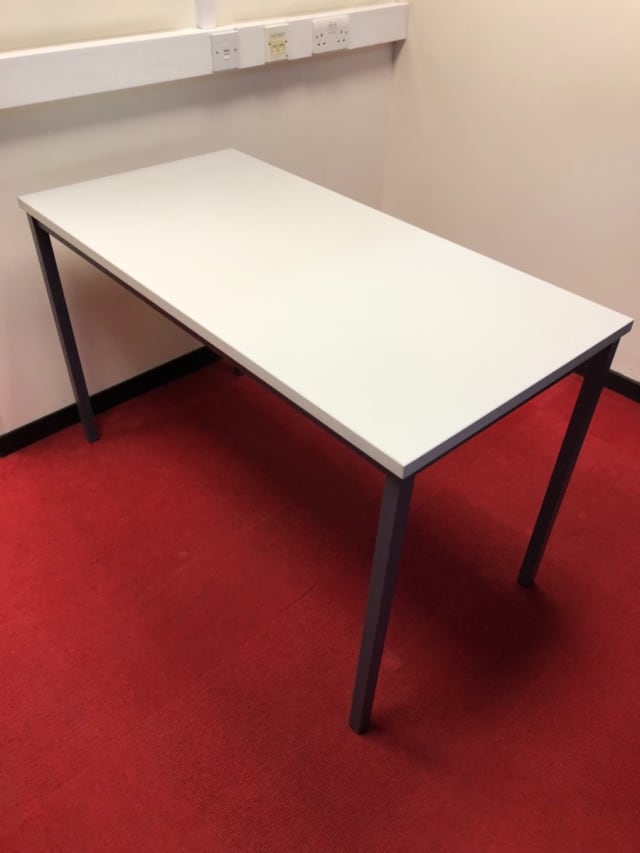 White table with black metal frame