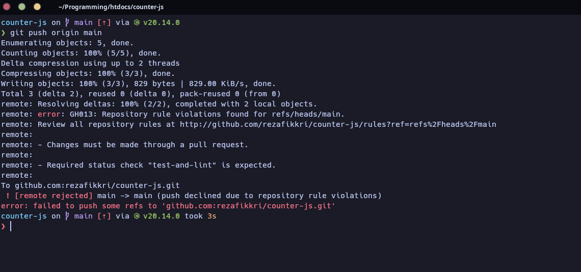 error directly change main branch