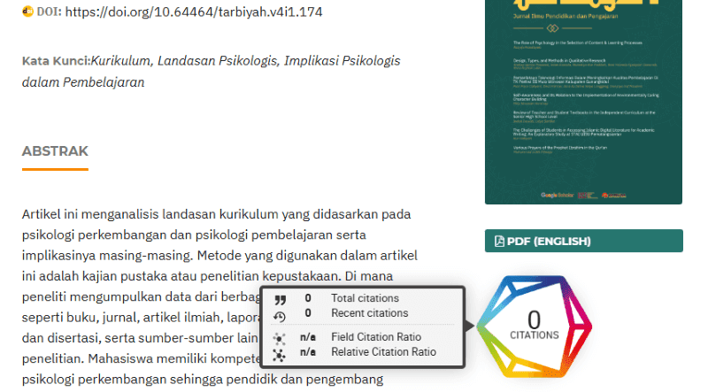 Contoh tampilan Badge Dimensions di OJS Versi 3.5
