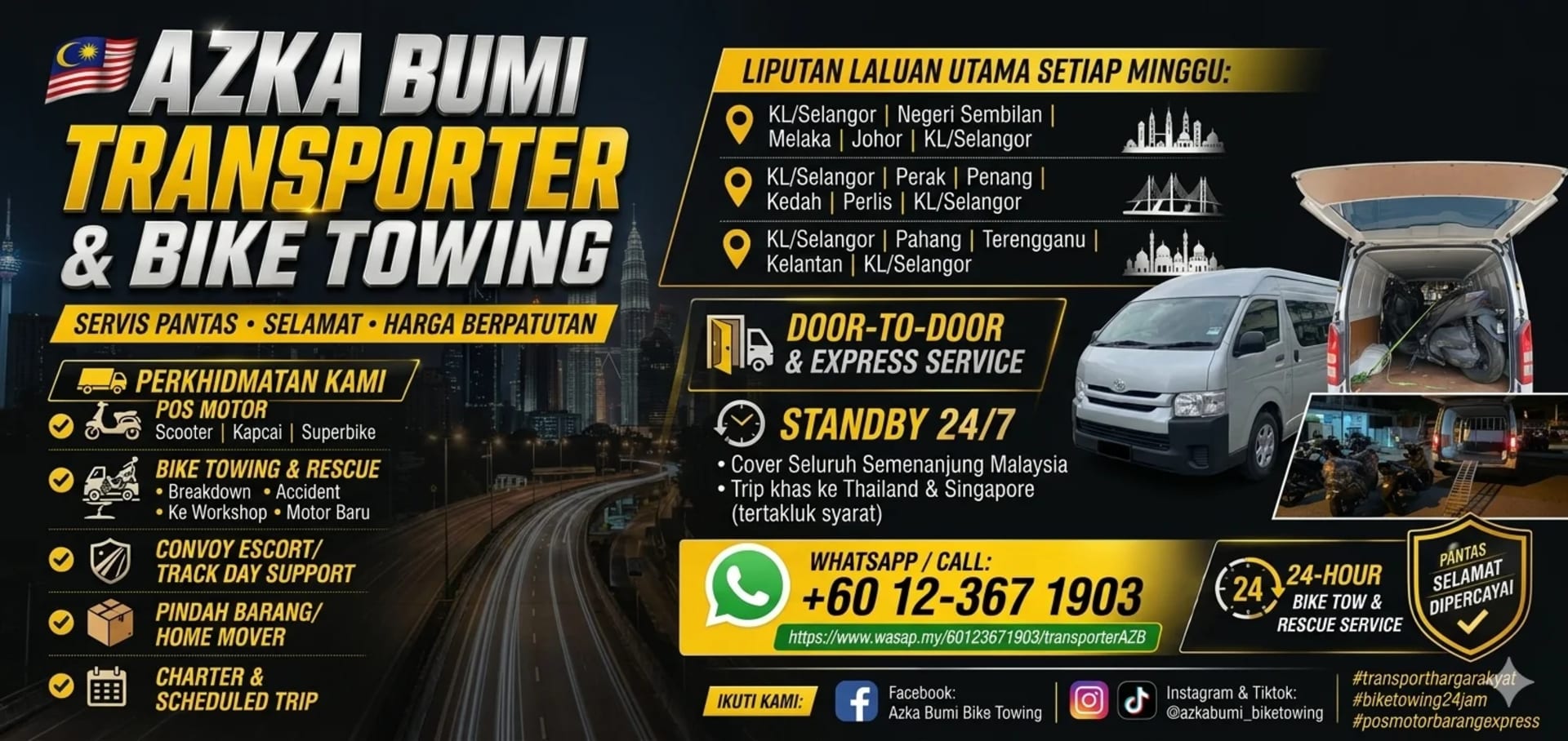 Servis Pos Motor & Towing: KL - Johor - Penang - Kelantan | Azka Bumi