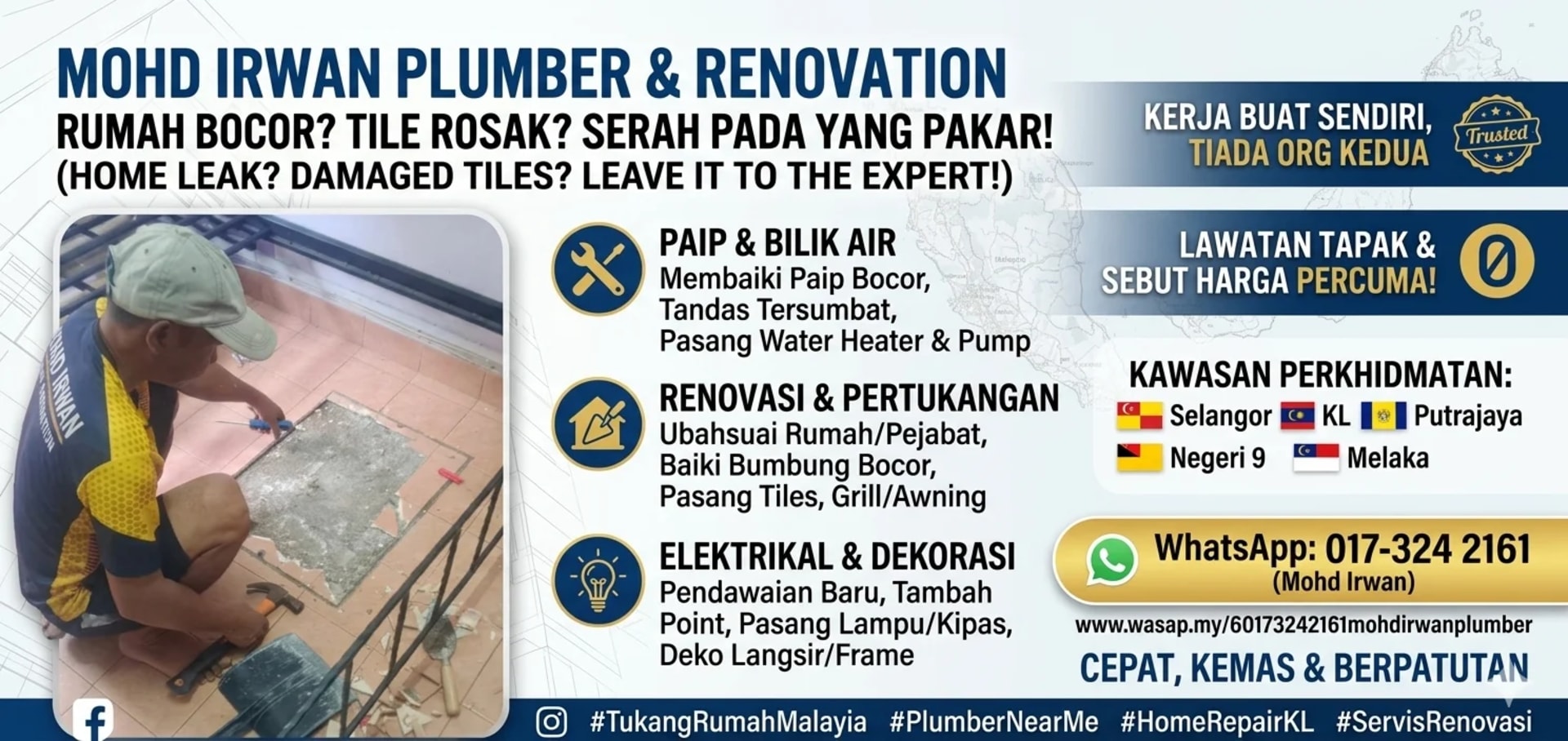 Baiki Paip Bocor & Renovation Rumah: Kawasan Selangor, KL, N9 & Melaka