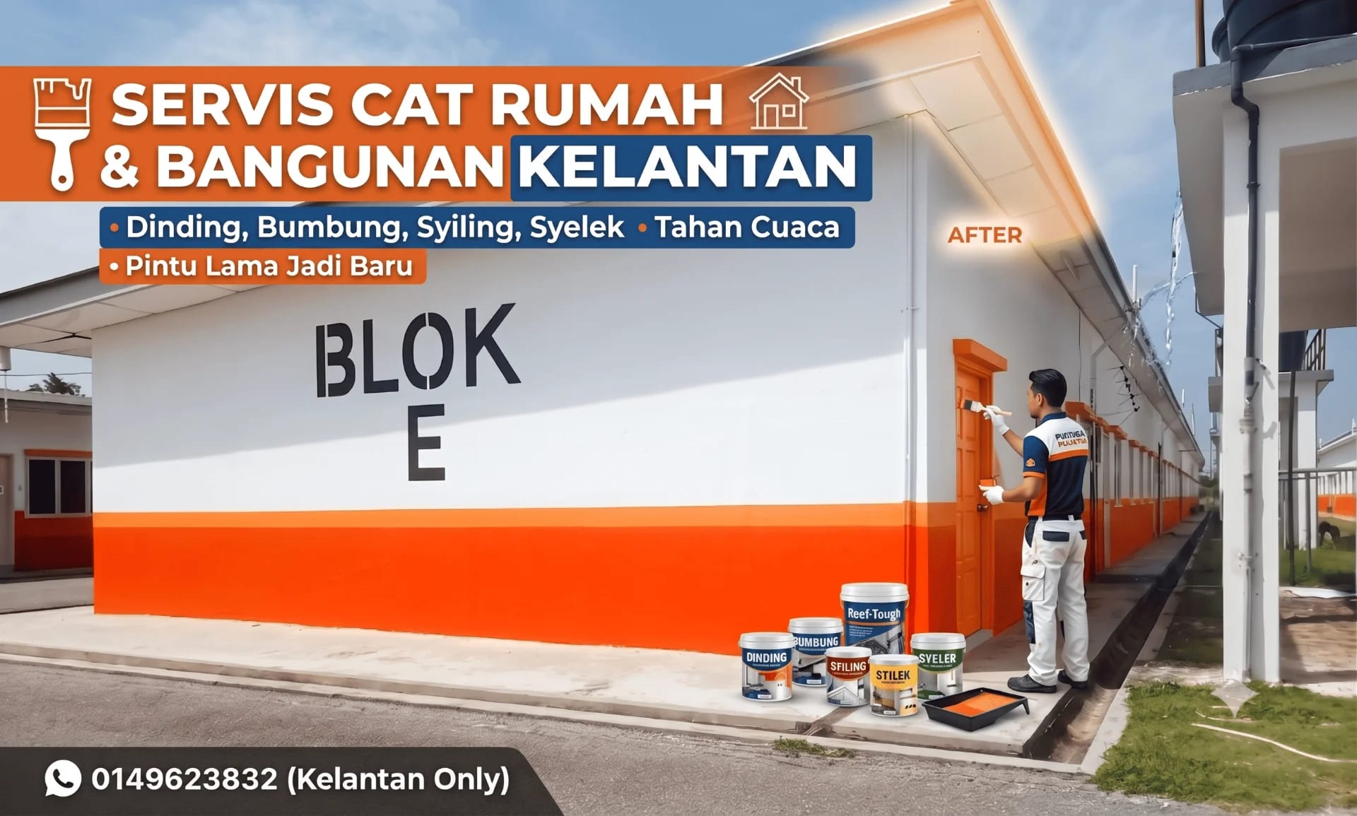 Servis Cat Rumah & Bangunan Kelantan — Cat Dinding, Bumbung, Syiling, Syelek Pin