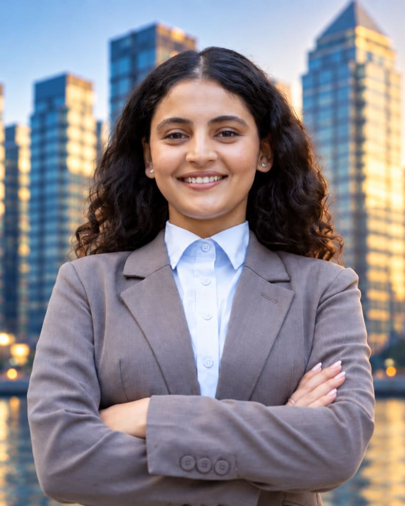 Finance professional against a city skyline