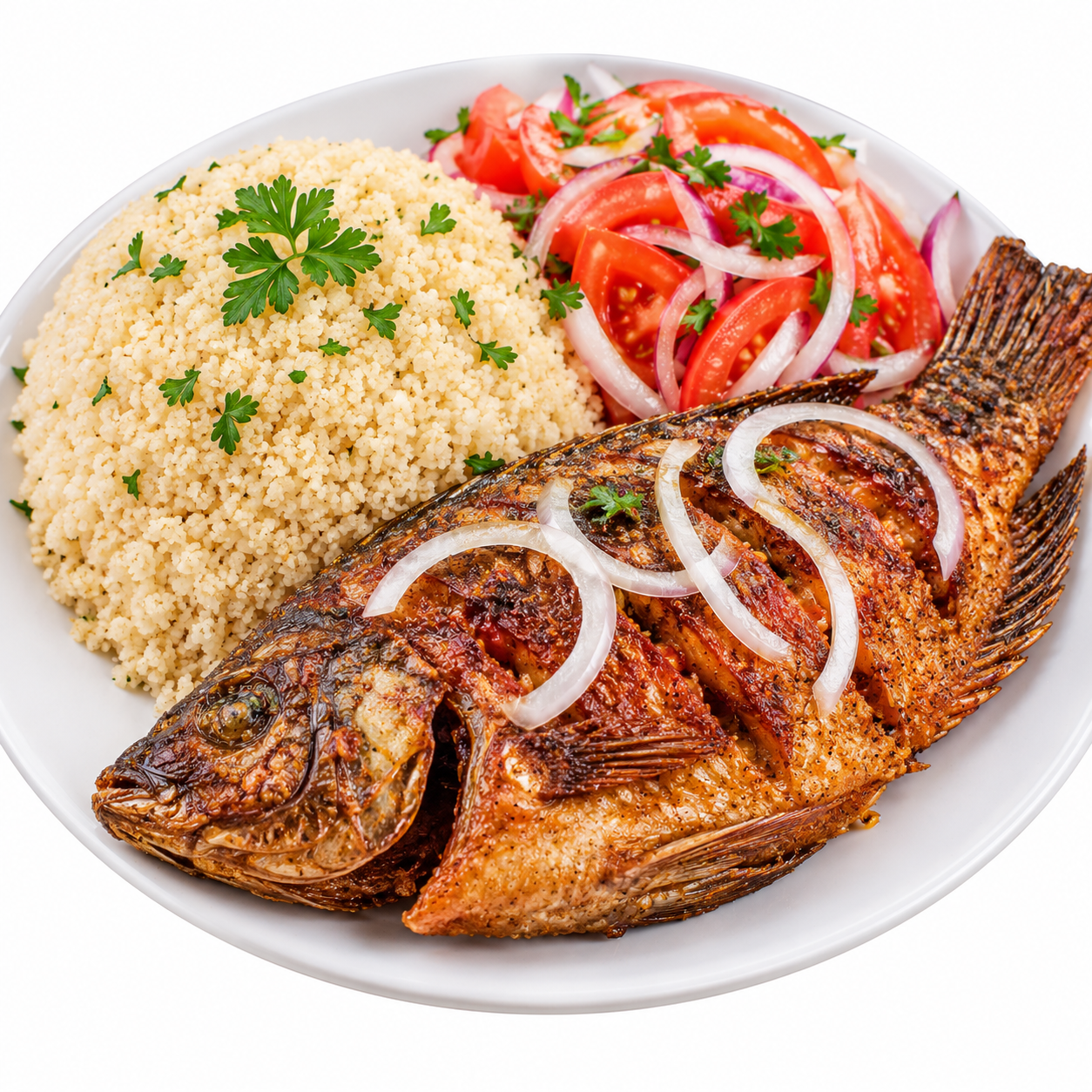 Attiéké au poisson frit
