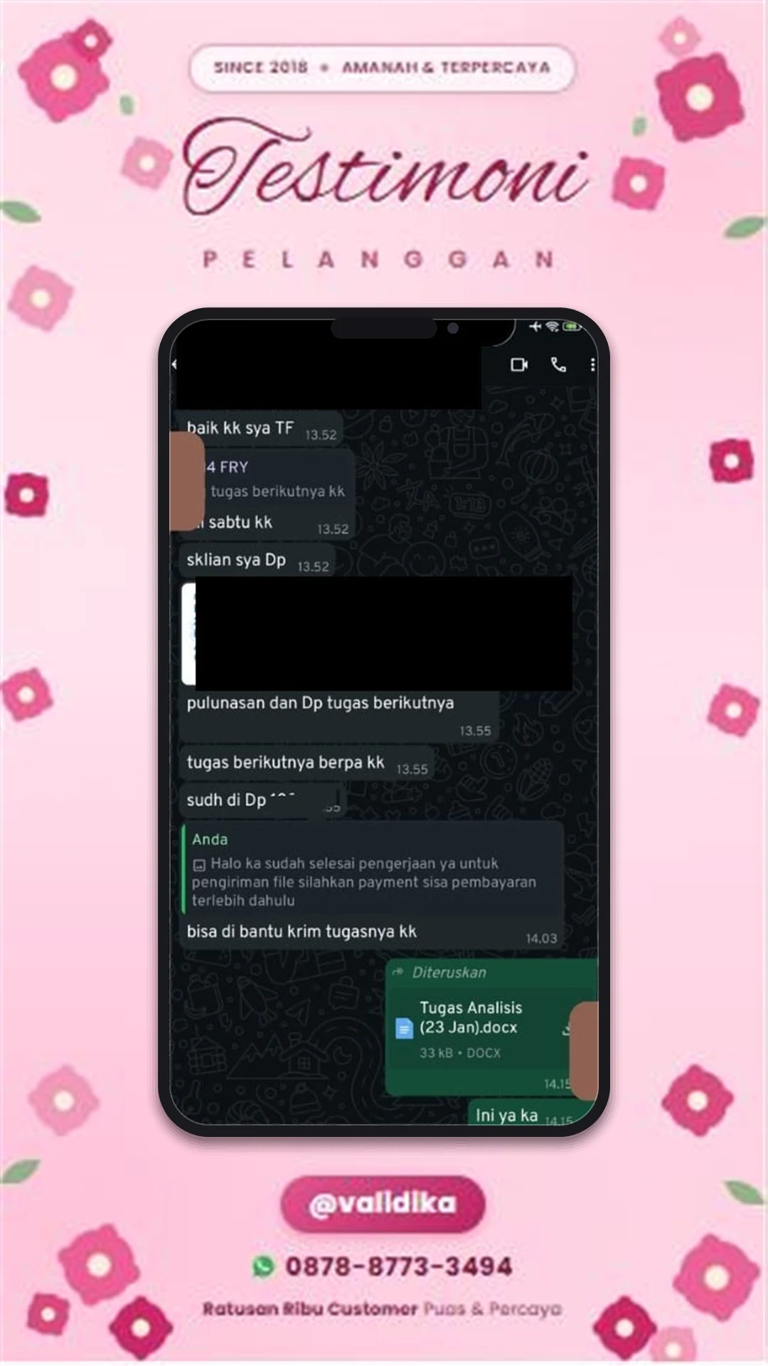 Bukti testimoni pelanggan