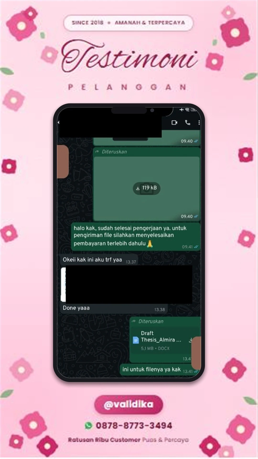 Bukti testimoni pelanggan