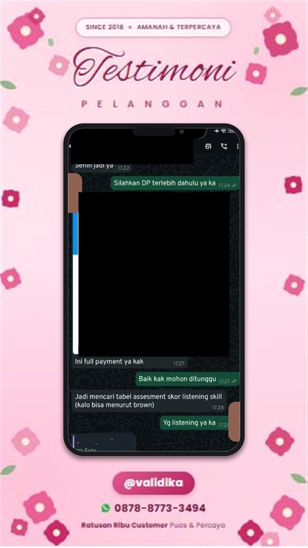 Bukti testimoni pelanggan