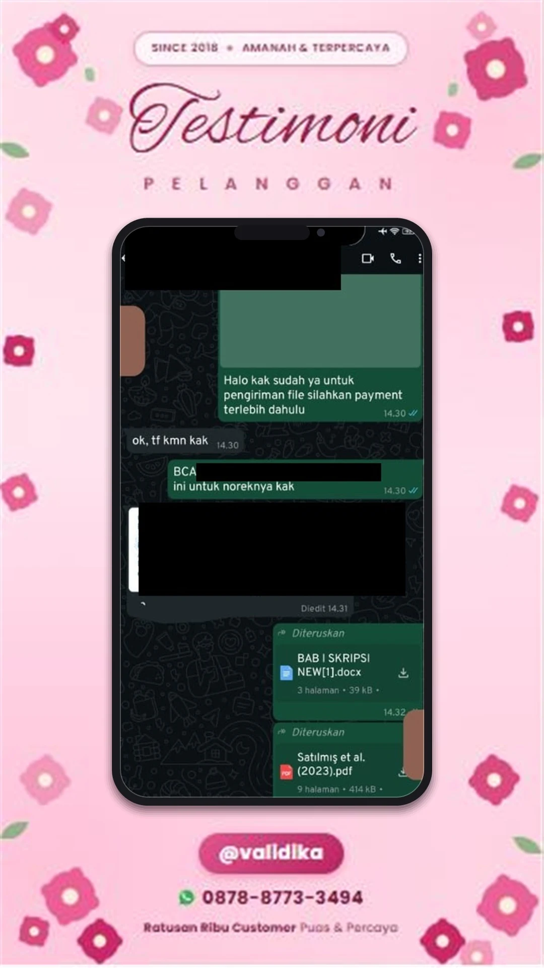 Bukti testimoni pelanggan