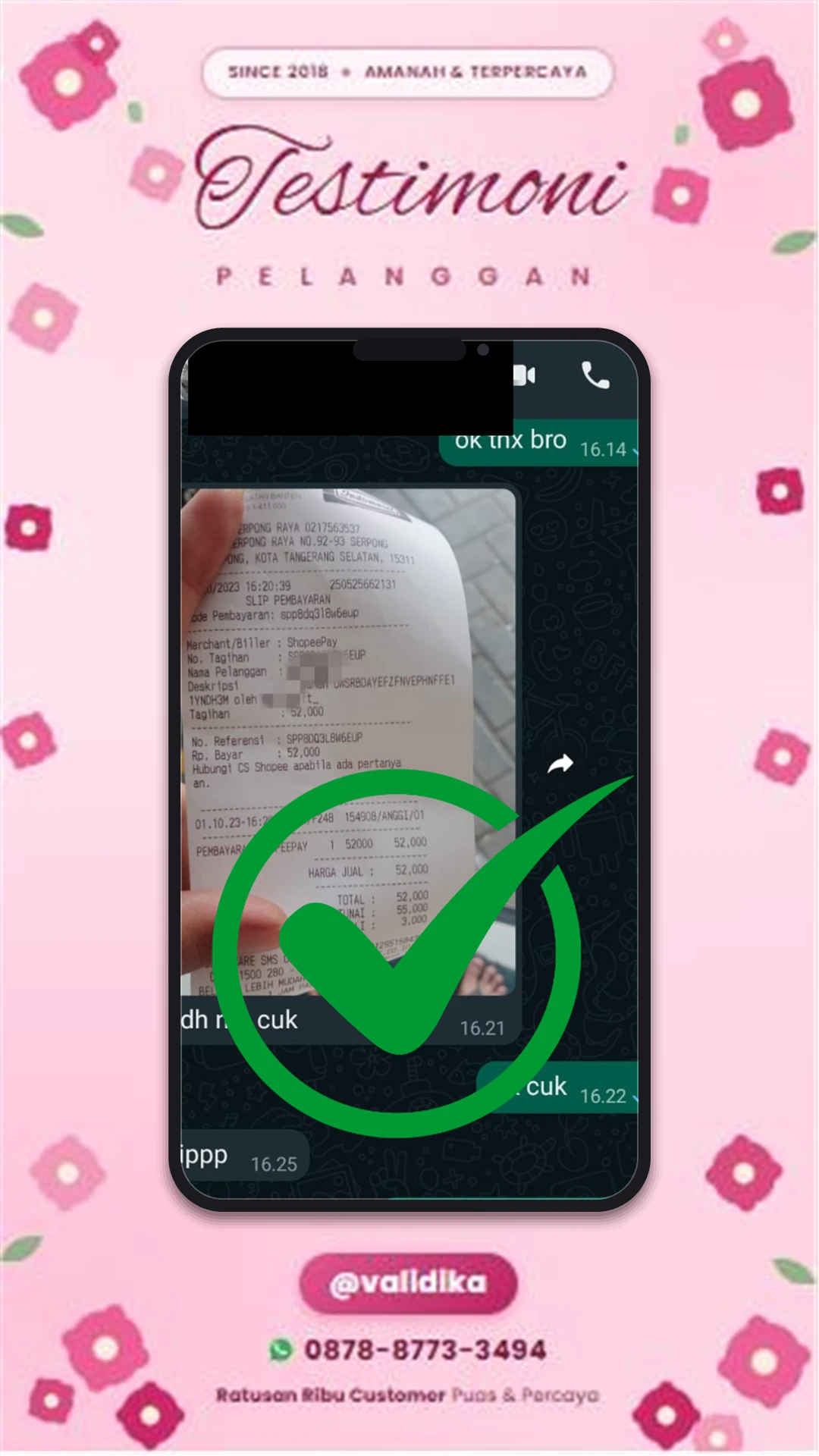 Bukti testimoni pelanggan