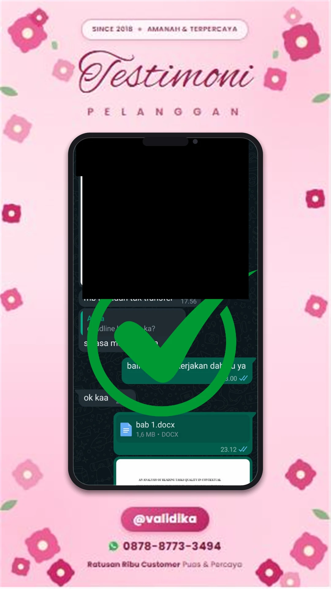 Bukti testimoni pelanggan