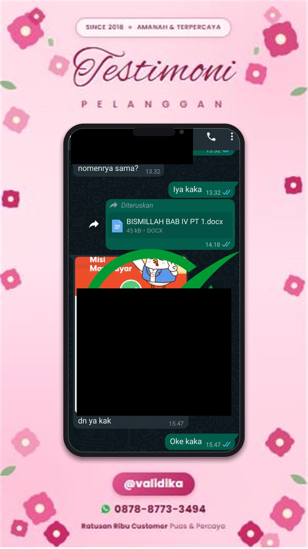 Bukti testimoni pelanggan