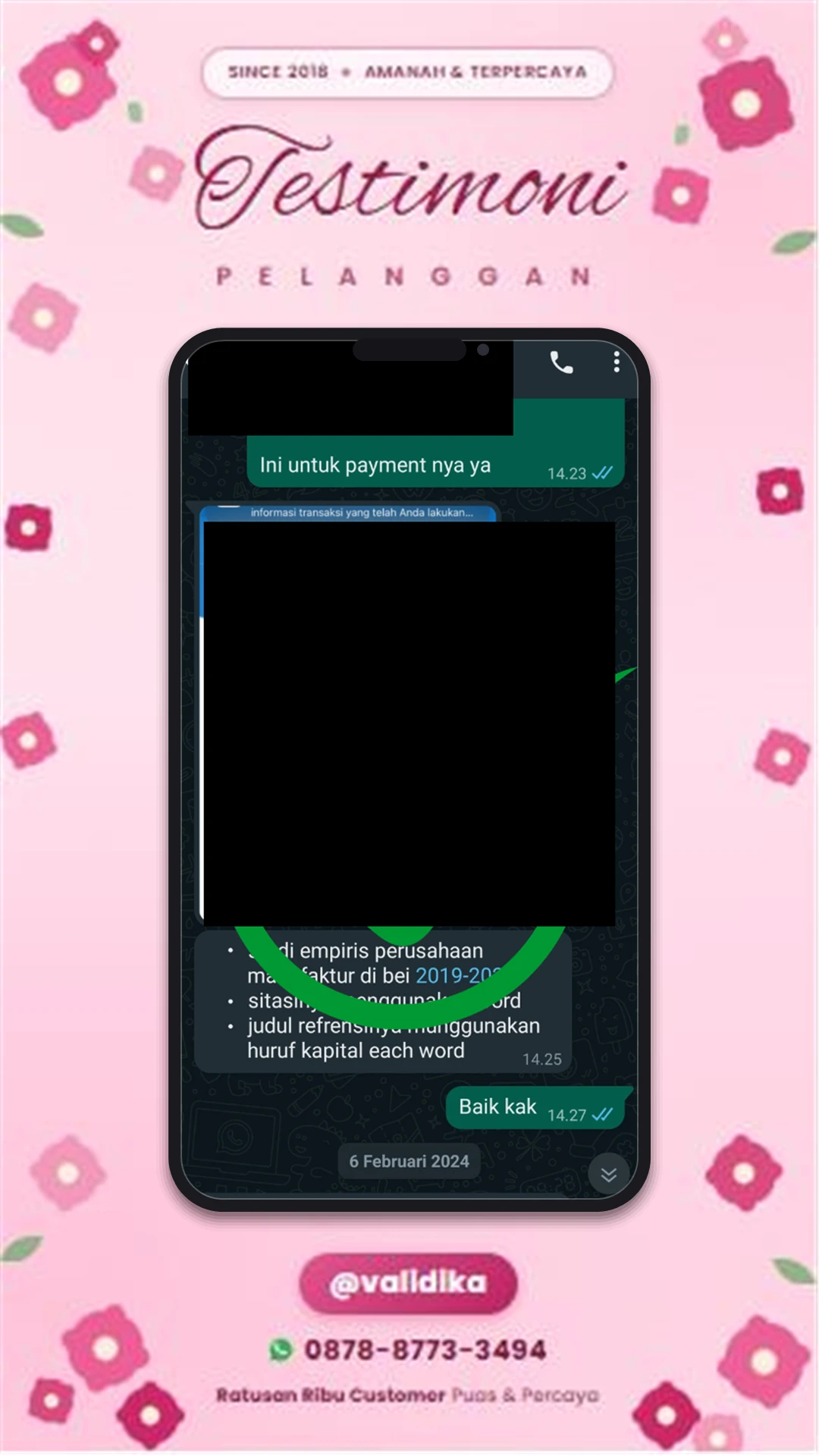 Bukti testimoni pelanggan