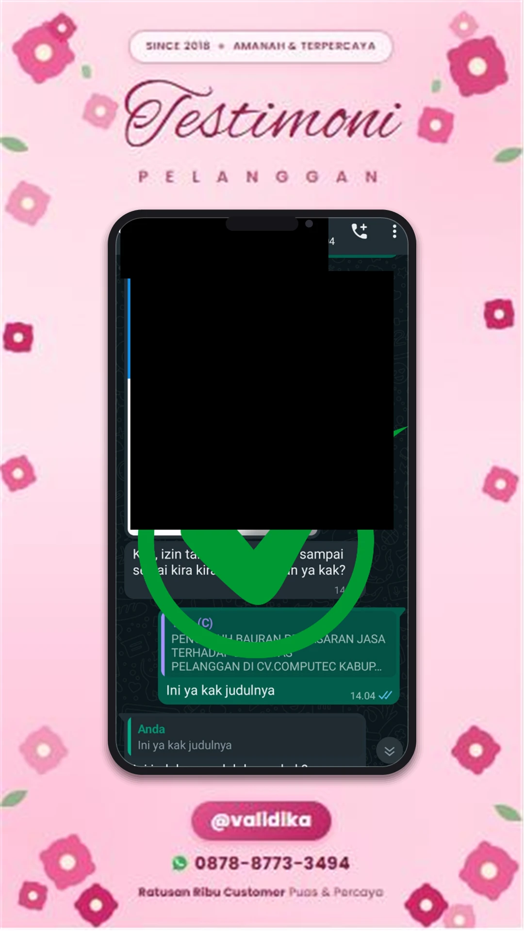 Bukti testimoni pelanggan