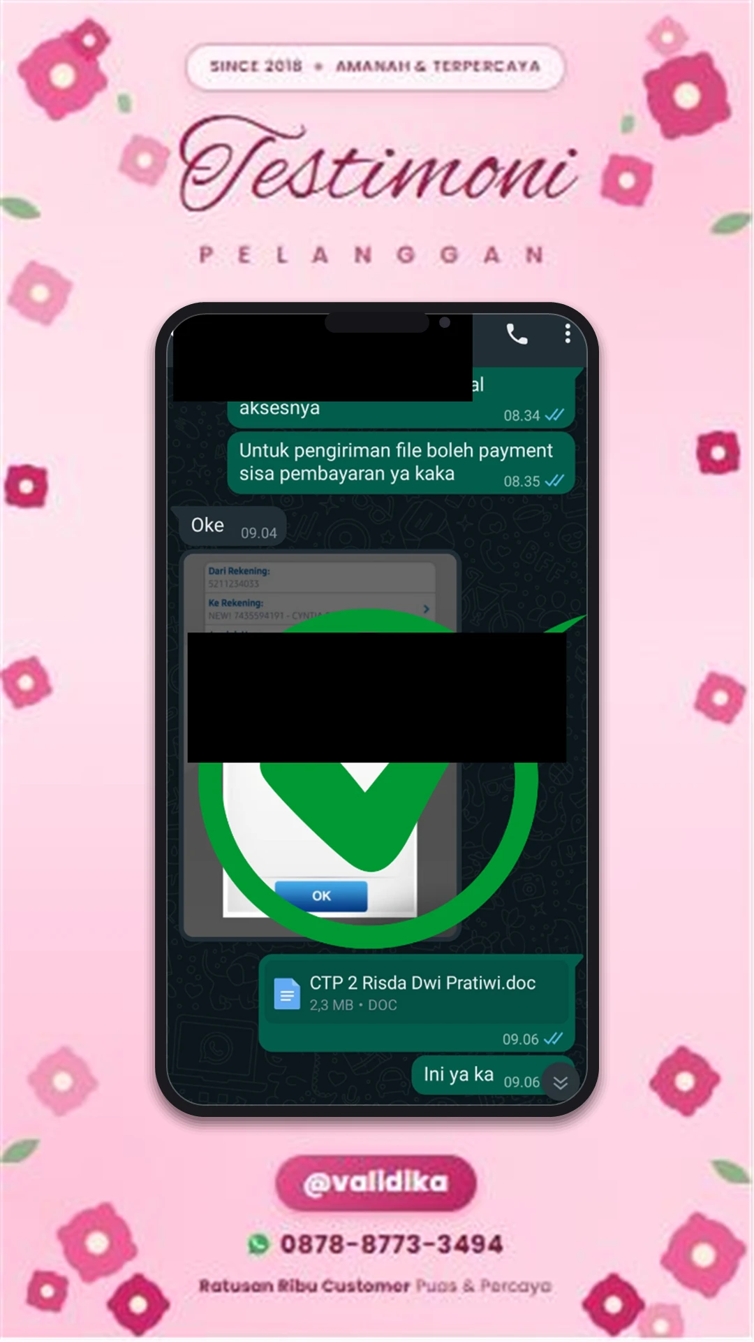 Bukti testimoni pelanggan