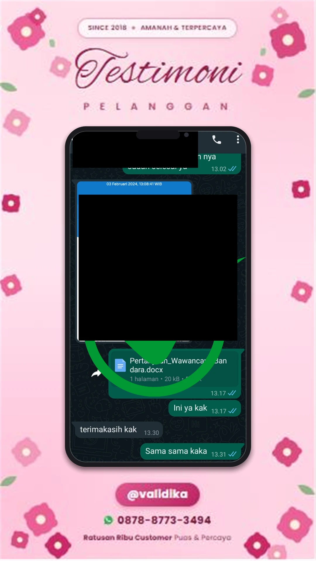 Bukti testimoni pelanggan