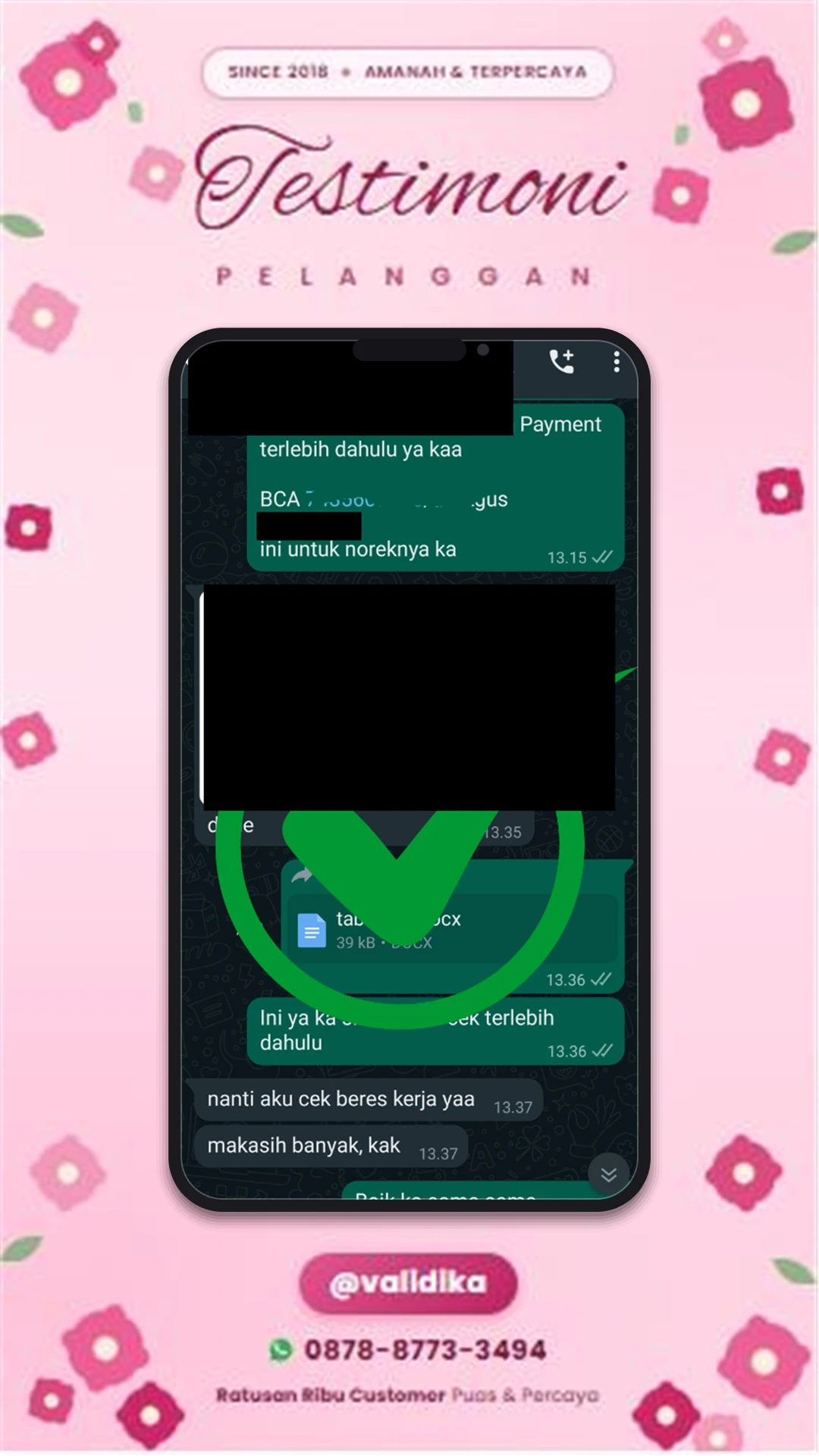 Bukti testimoni pelanggan