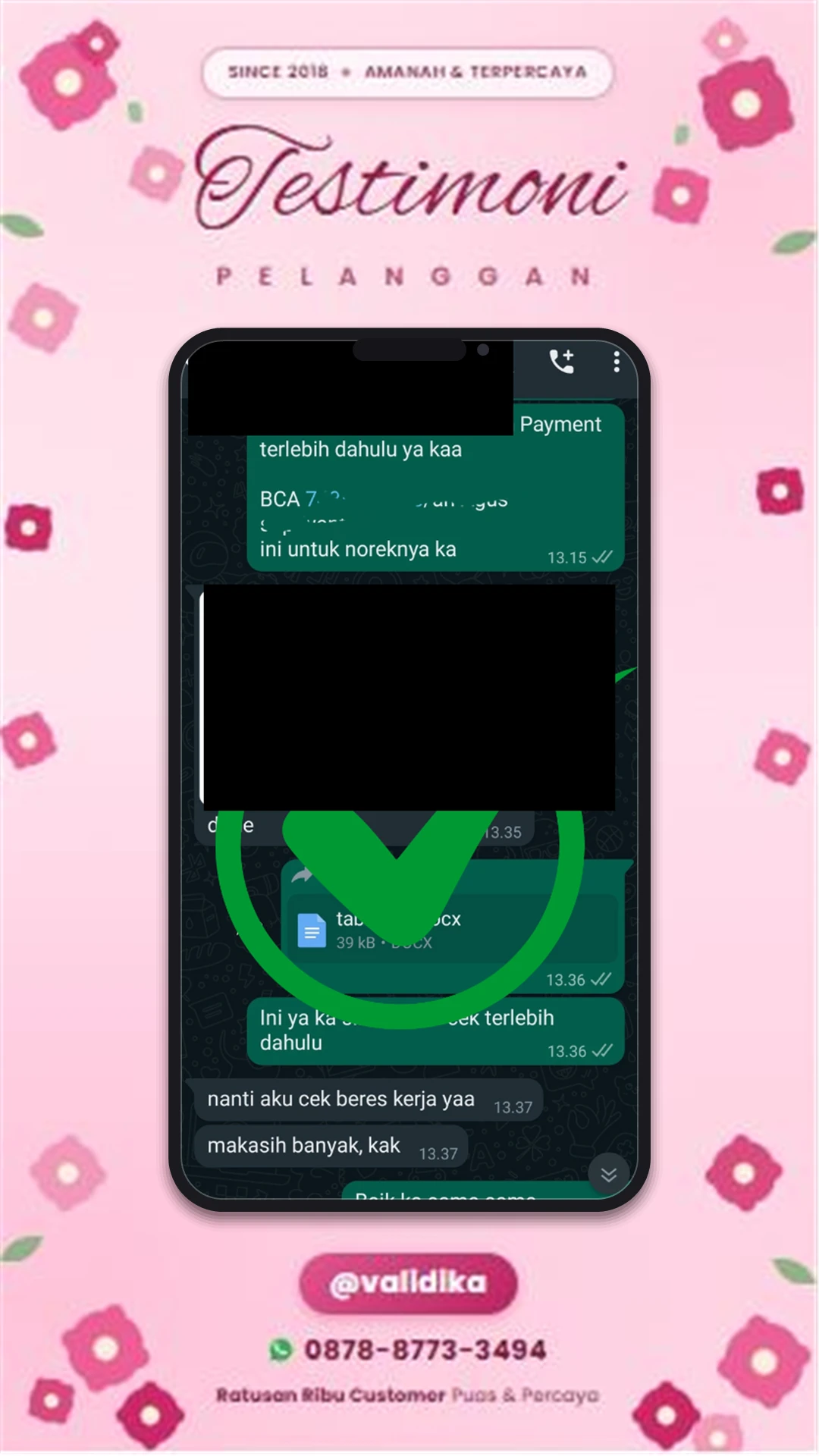 Bukti testimoni pelanggan