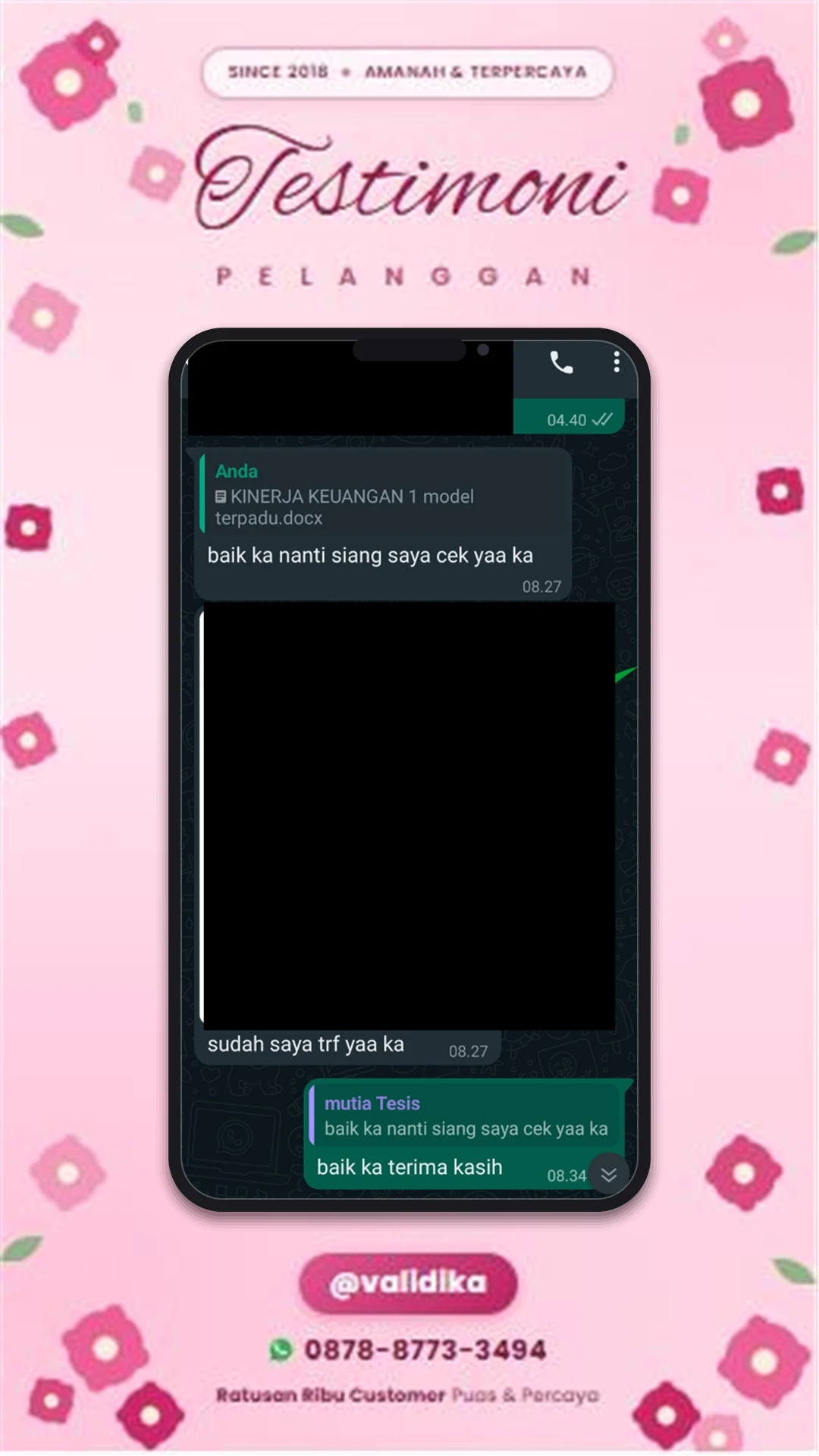 Bukti testimoni pelanggan