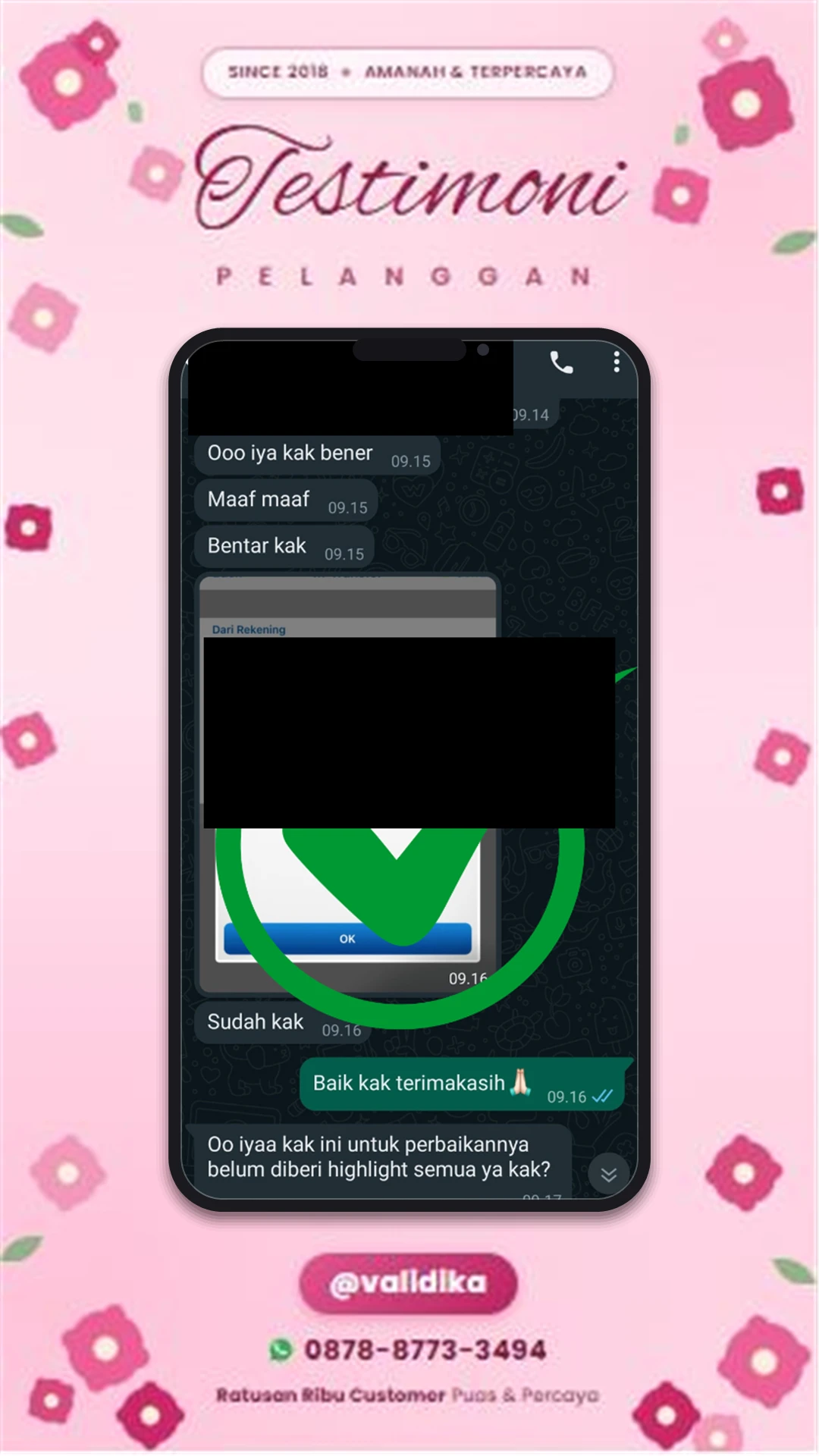 Bukti testimoni pelanggan