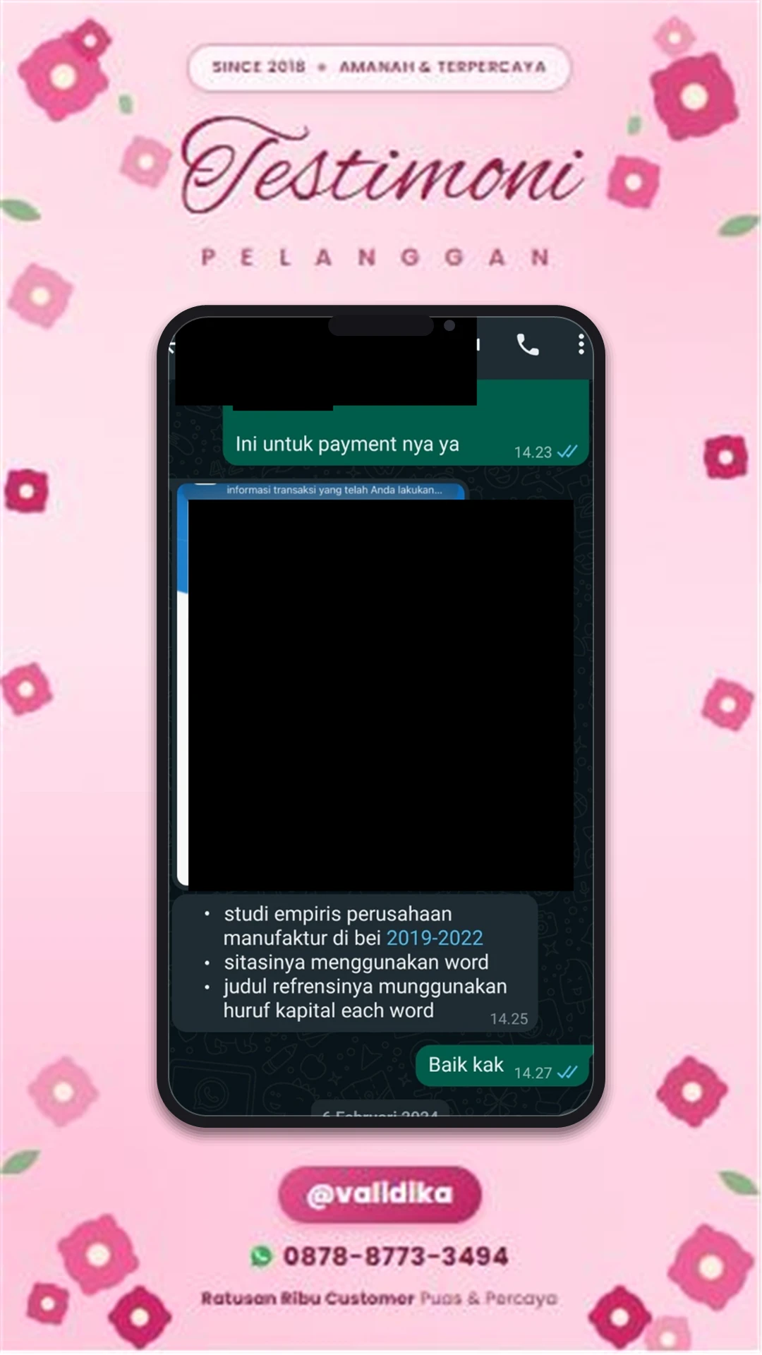 Bukti testimoni pelanggan