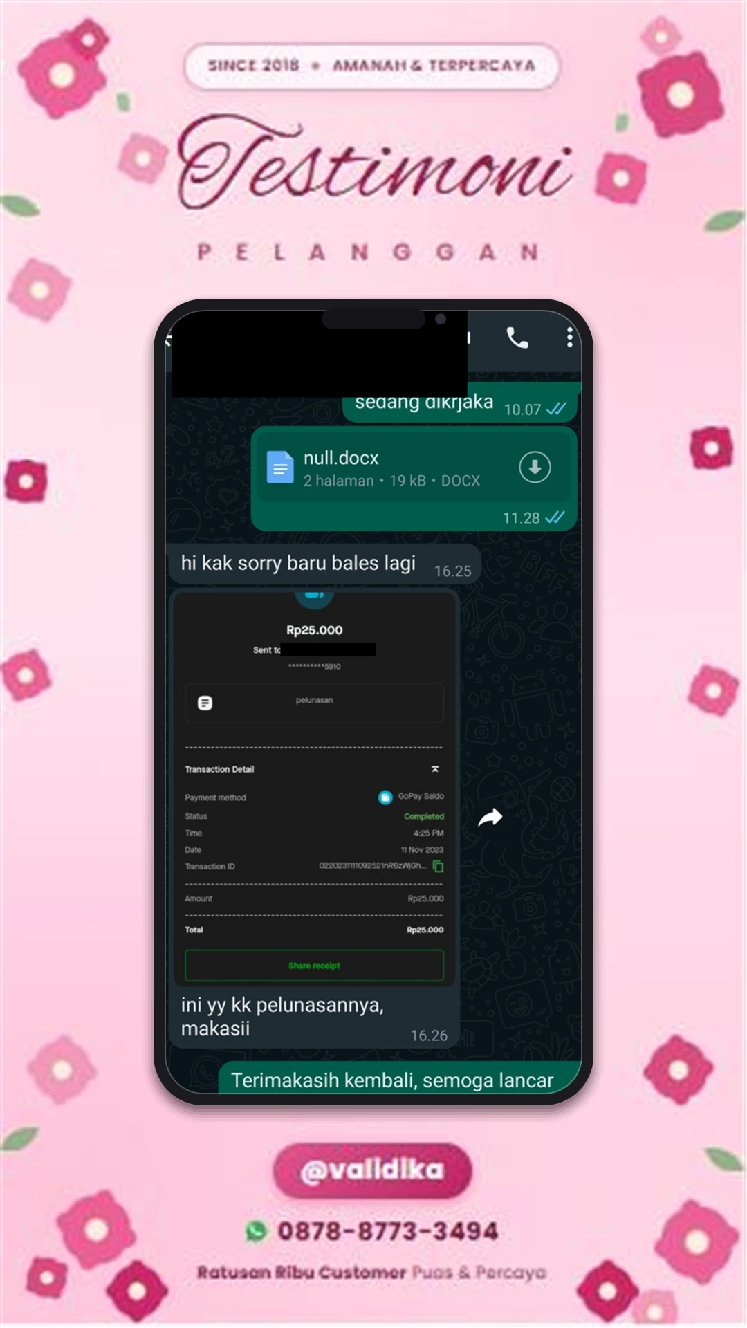 Bukti testimoni pelanggan