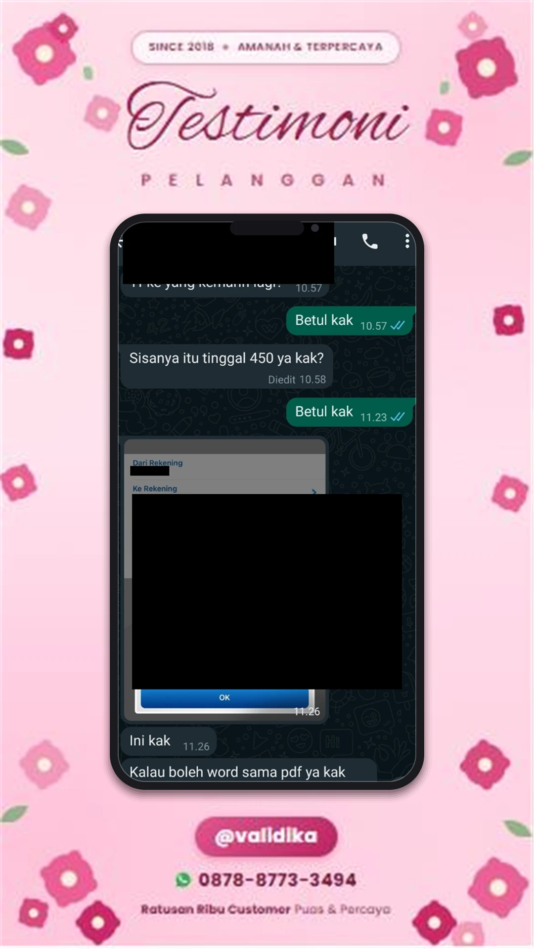 Bukti testimoni pelanggan