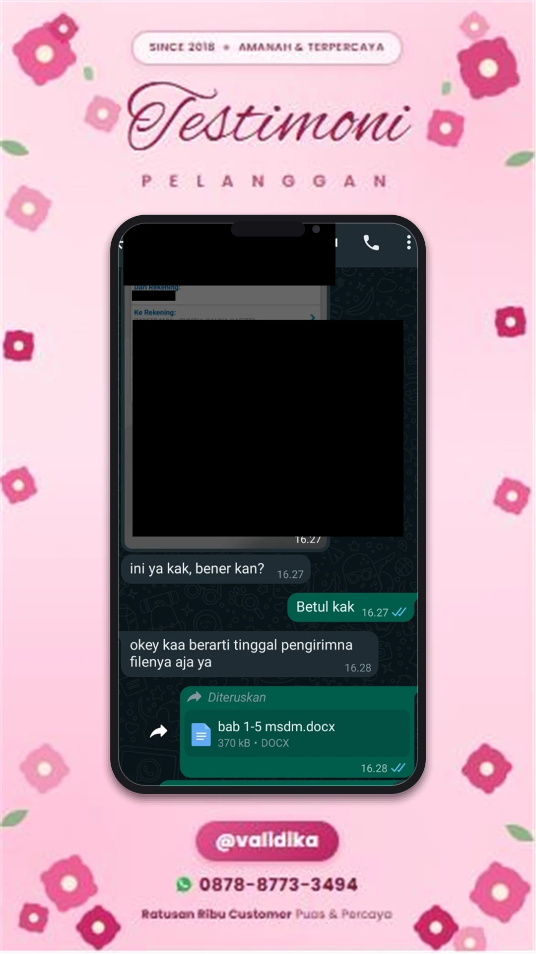 Bukti testimoni pelanggan