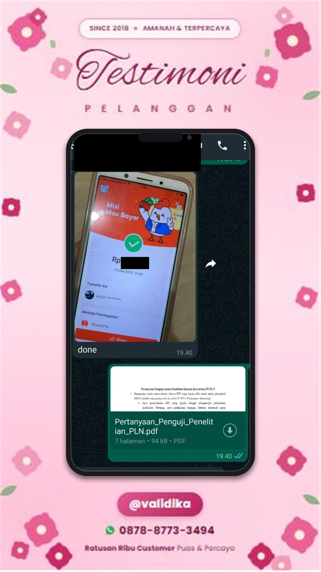Bukti testimoni pelanggan