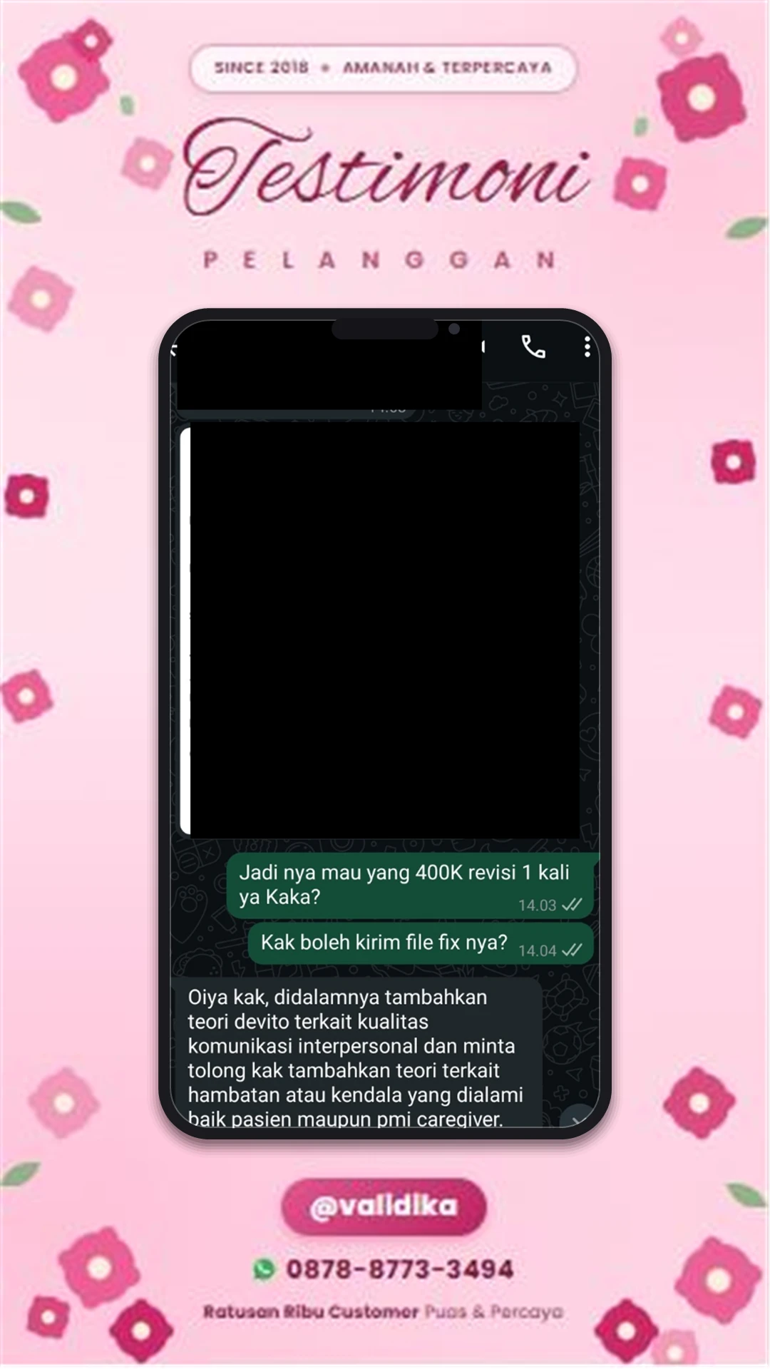 Bukti testimoni pelanggan