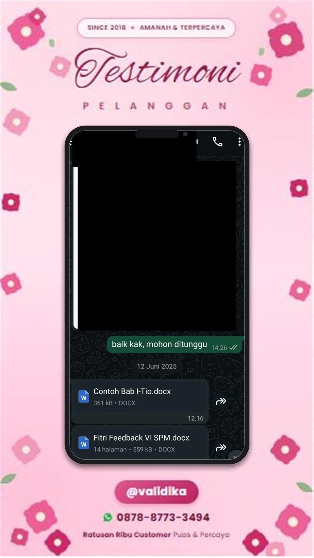Bukti testimoni pelanggan