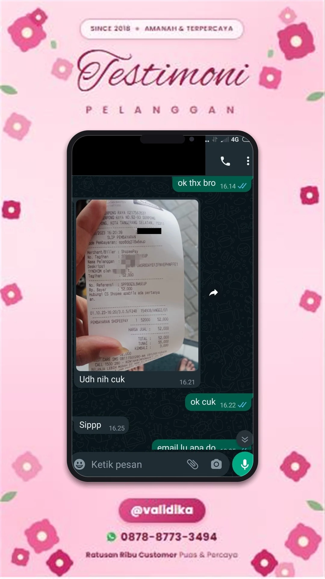 Bukti testimoni pelanggan