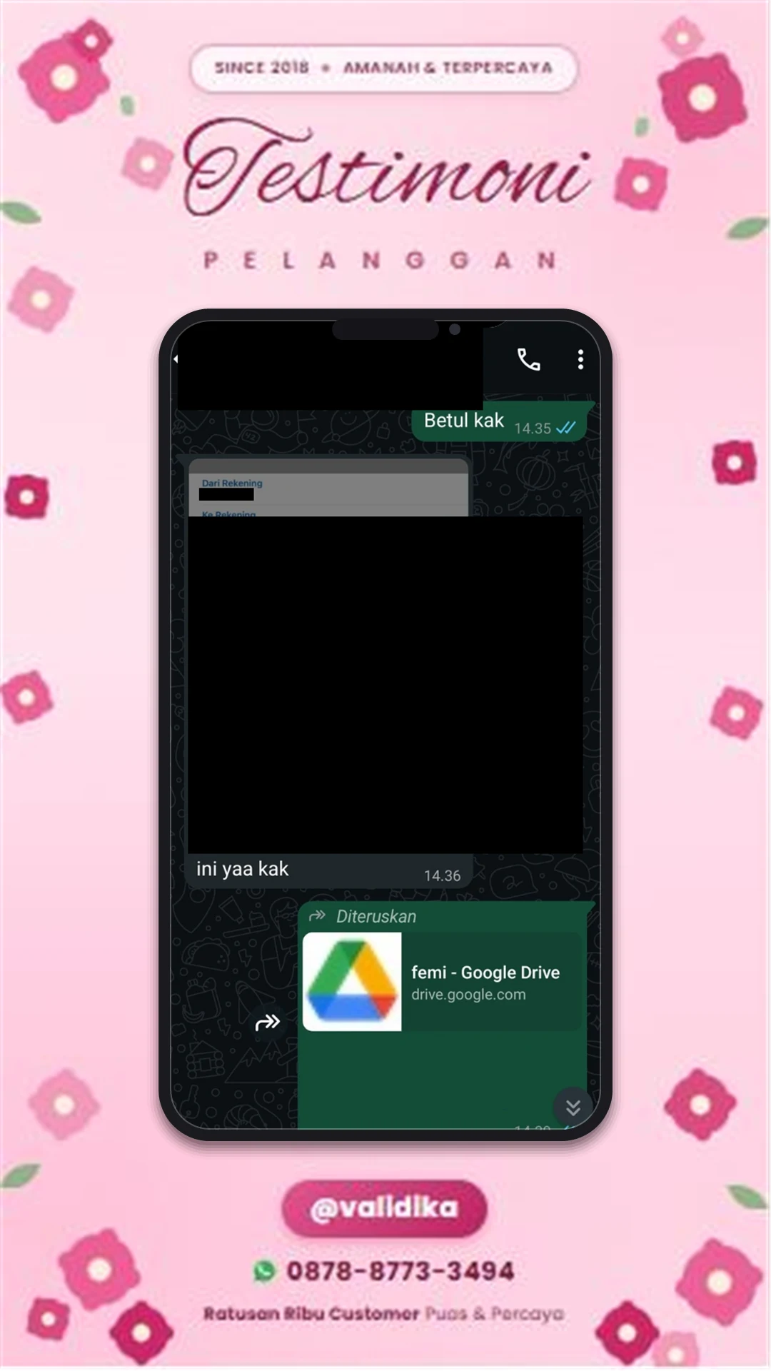 Bukti testimoni pelanggan
