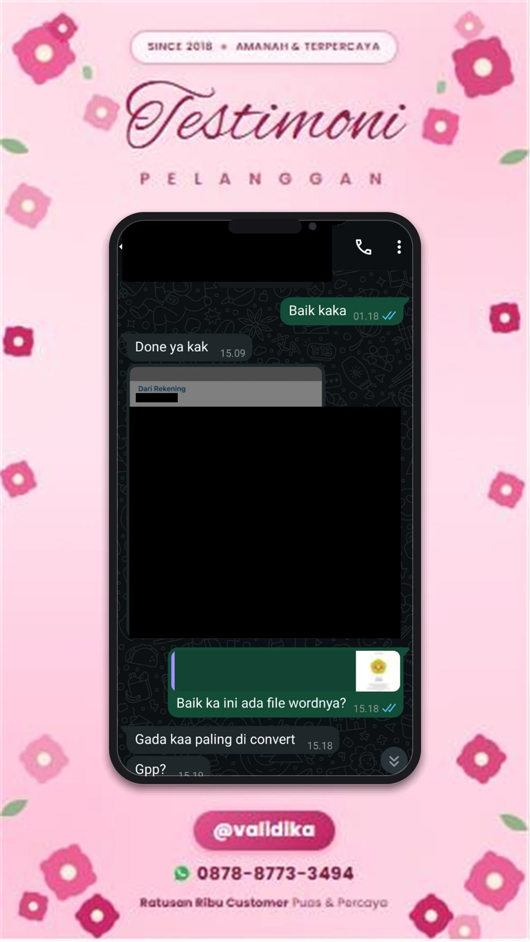 Bukti testimoni pelanggan