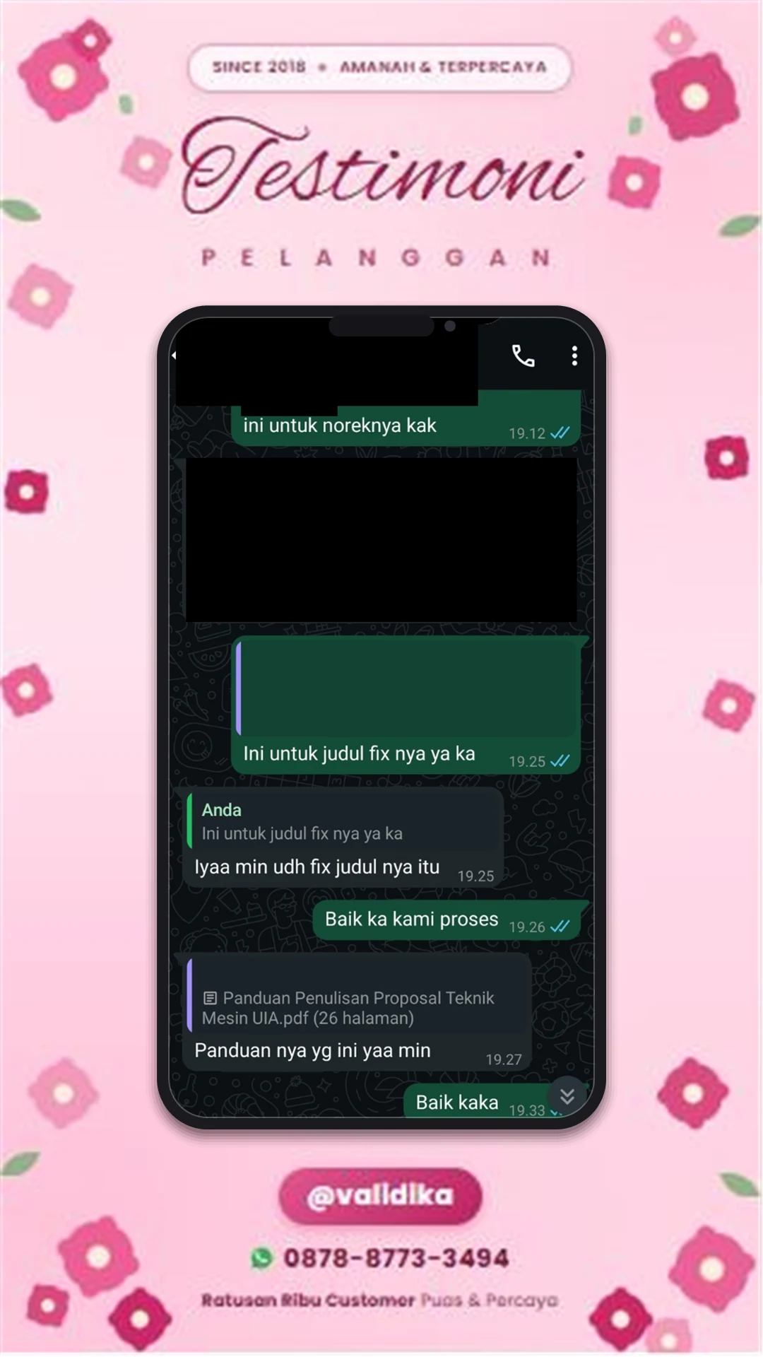 Bukti testimoni pelanggan