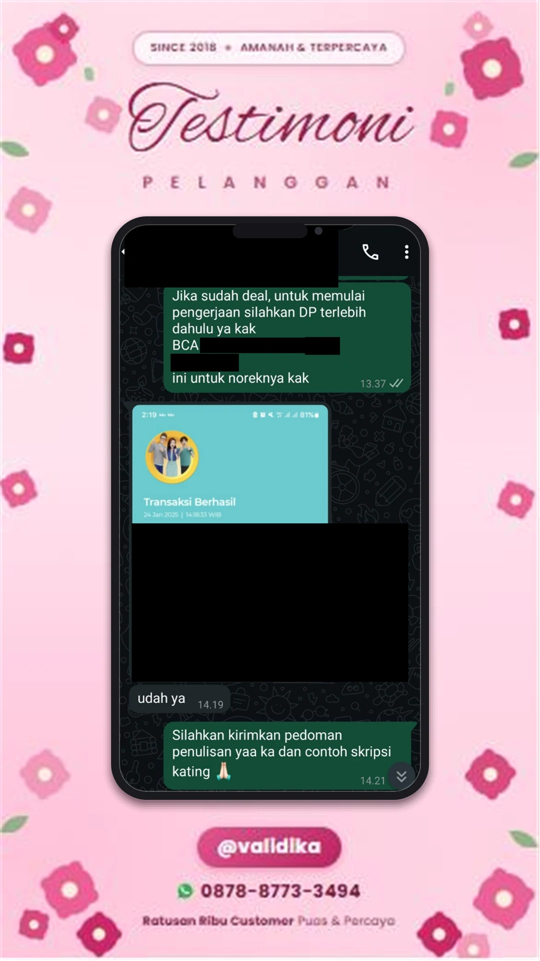 Bukti testimoni pelanggan