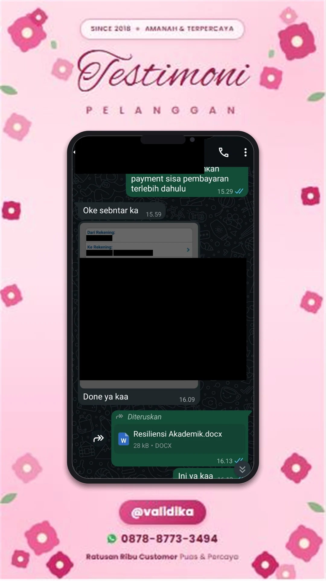 Bukti testimoni pelanggan
