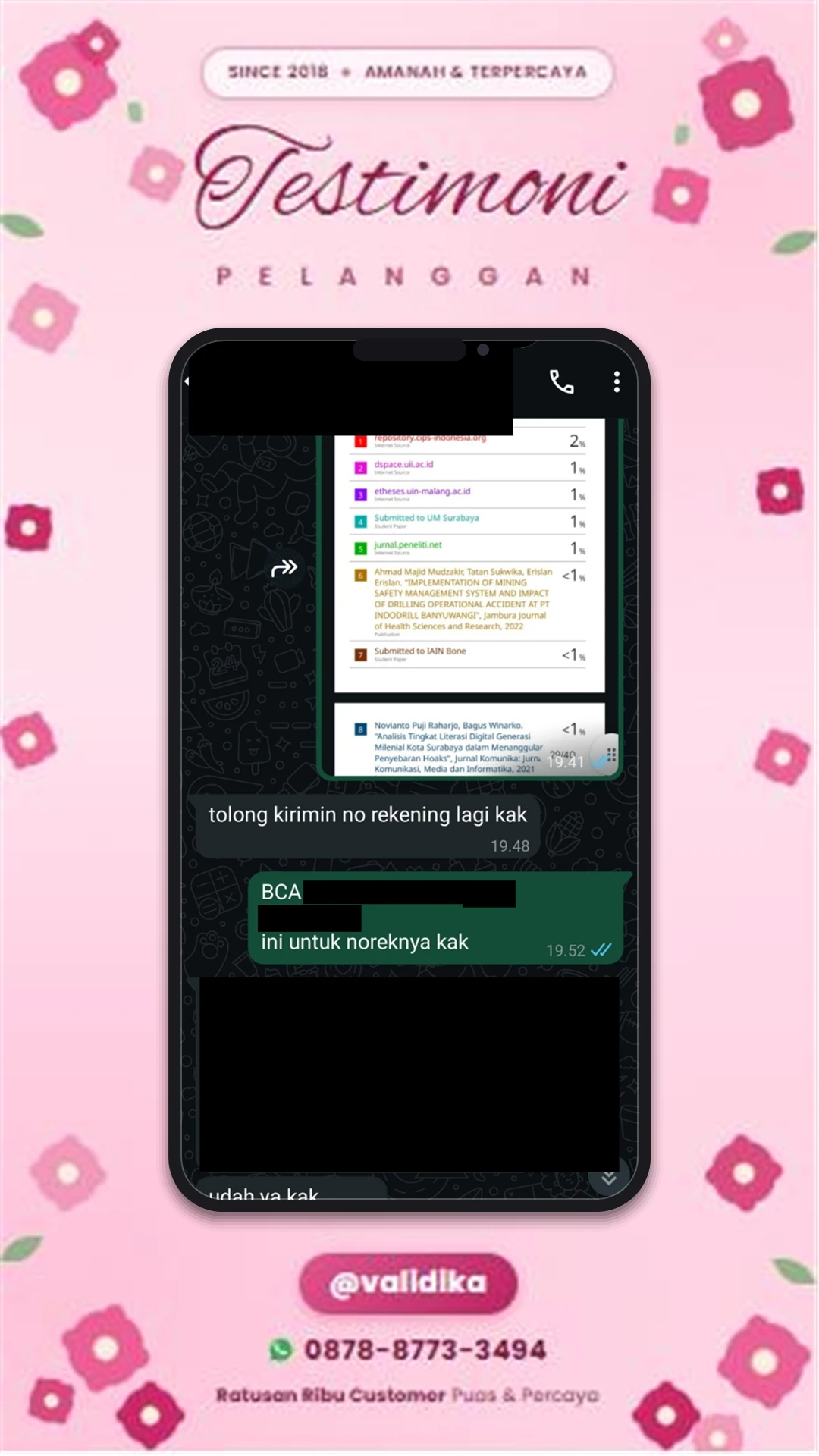 Bukti testimoni pelanggan