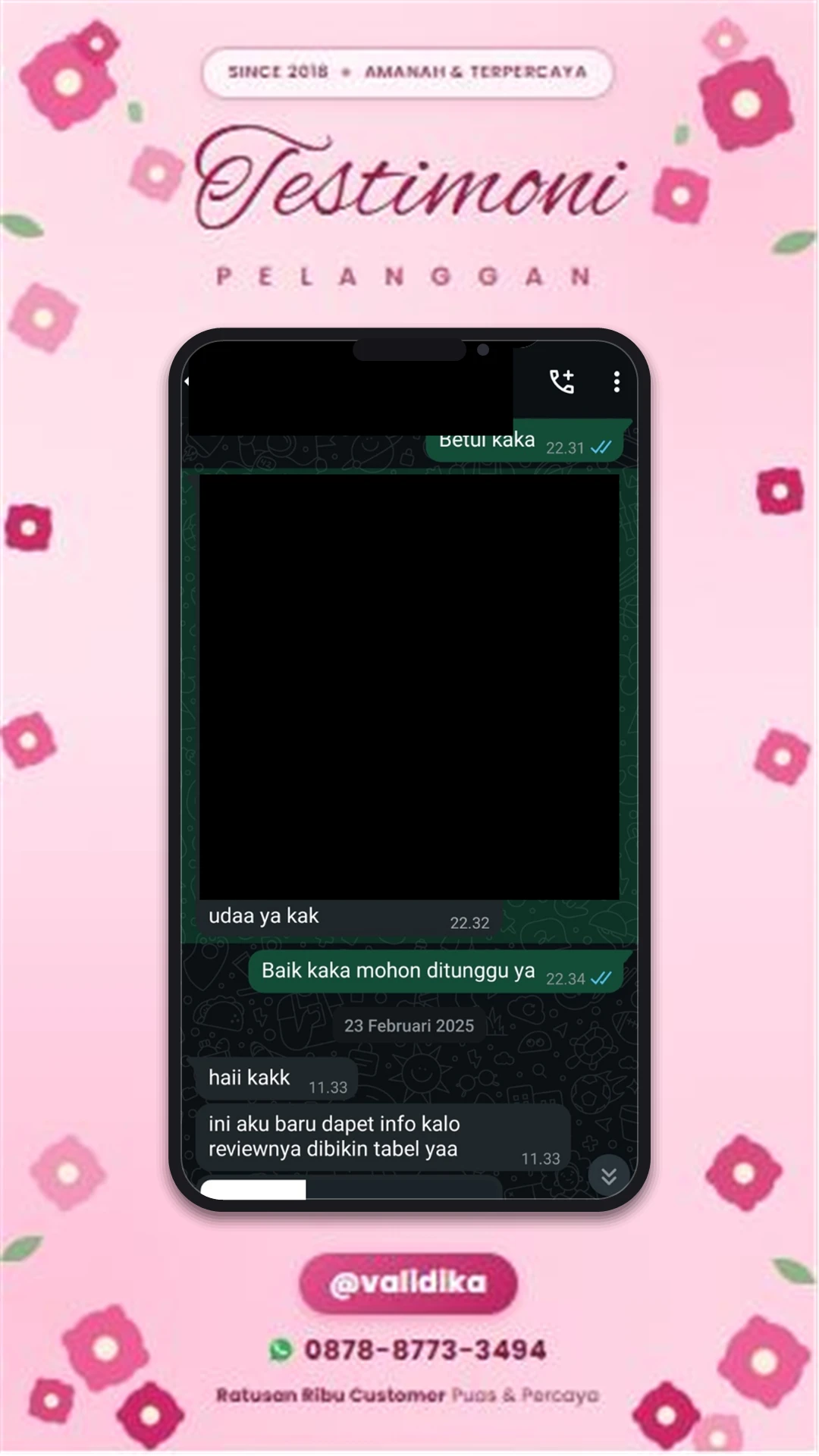 Bukti testimoni pelanggan