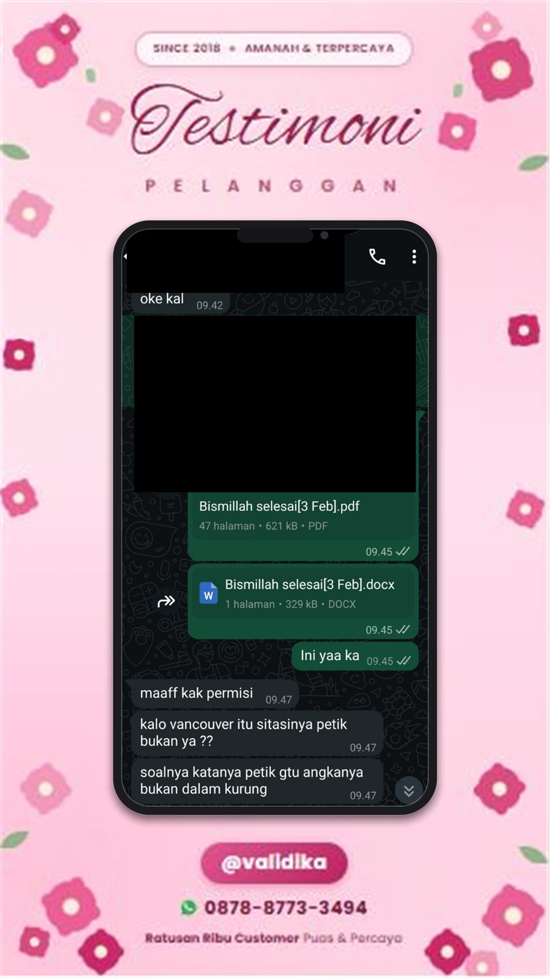 Bukti testimoni pelanggan
