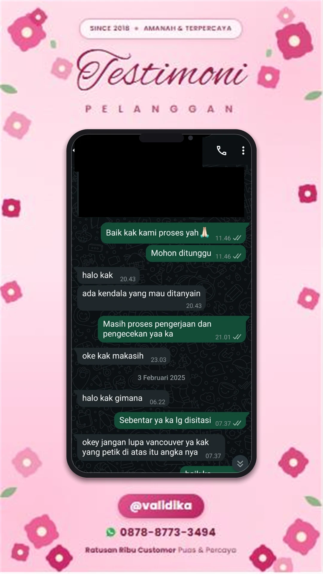 Bukti testimoni pelanggan