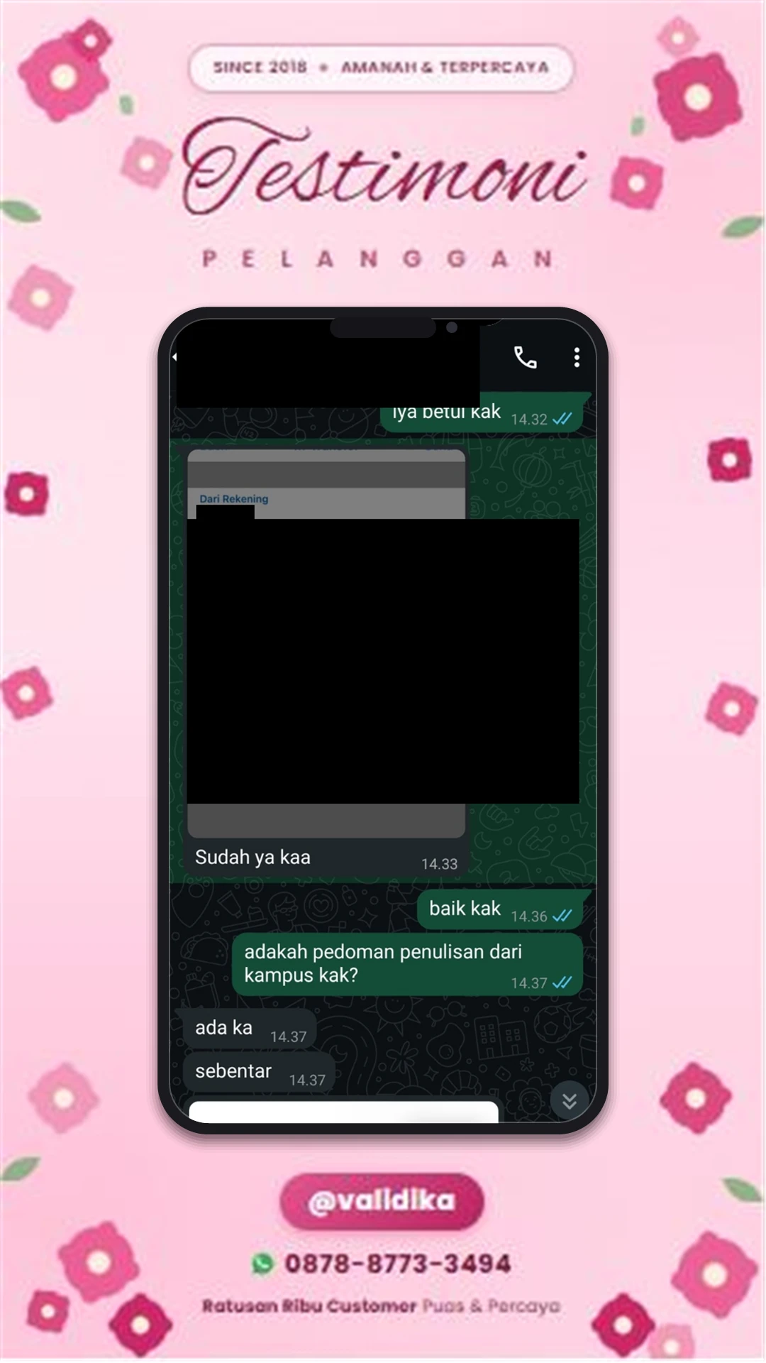 Bukti testimoni pelanggan
